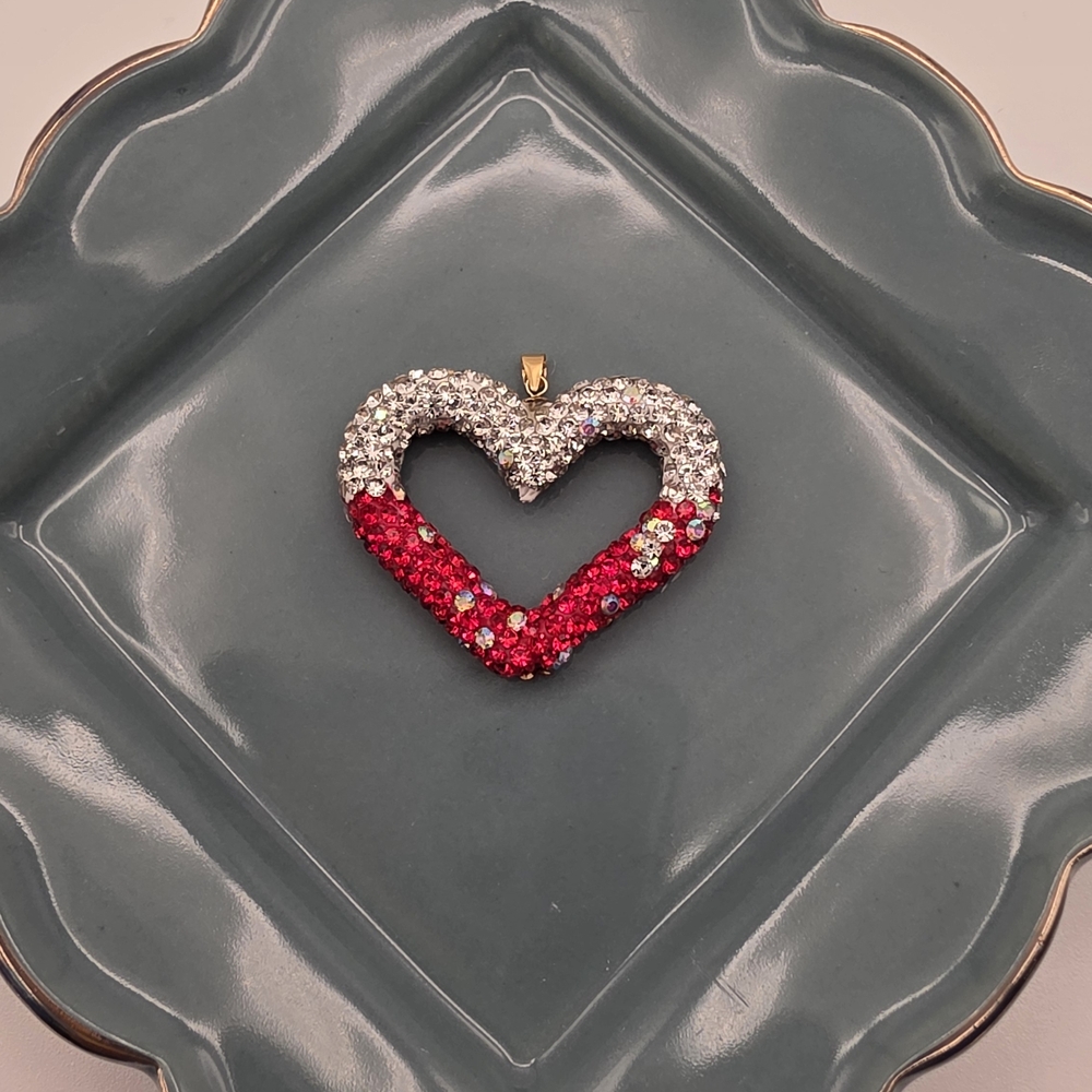 Elegant Heart Pendant with Red and Silver Crystals 18k Solid Gold